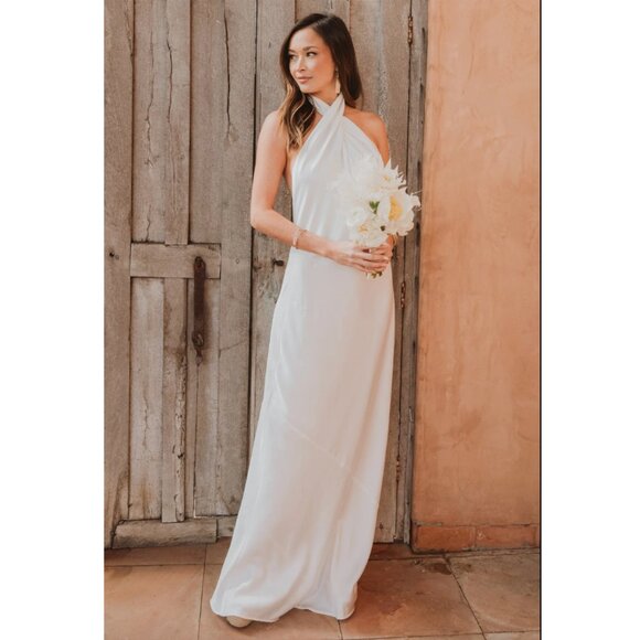 SHOW ME YOUR MUMU Jasmine Halter Maxi Dress in Ivory Luxe Satin - Picture 11 of 12